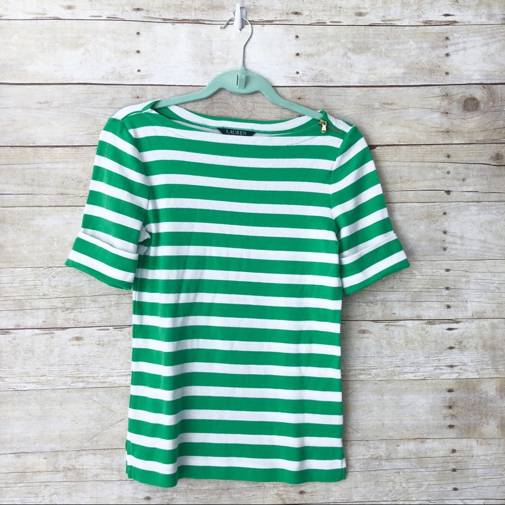 NWOT Ralph Lauren Green & White Striped Top sz S